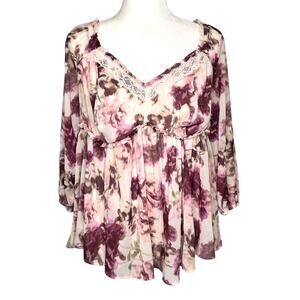 Torrid Pink Floral Lace Ruffle Baby Doll Georgette Fairycore Blouse